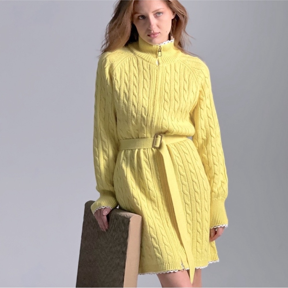 Clare Cableknit Belted Acrylic Sweater Dress